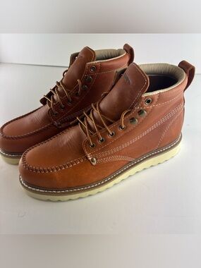 Golden Fox Work Boots 6.5" Men's Plain Toe Wedge Comfortable Boot US 10.5 Brown